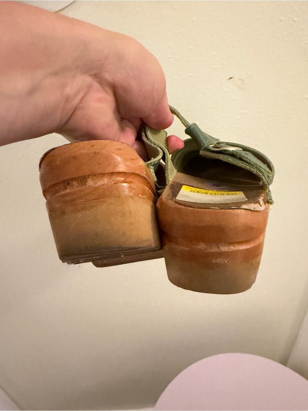 Green Leather Slip-On Clog with Buckle Strap - Picture 3 of 6